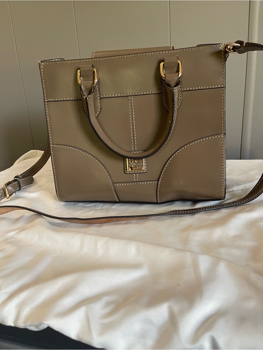 Dooney & Bourke Selleria Leather Jane Satchel features white contrast stitching